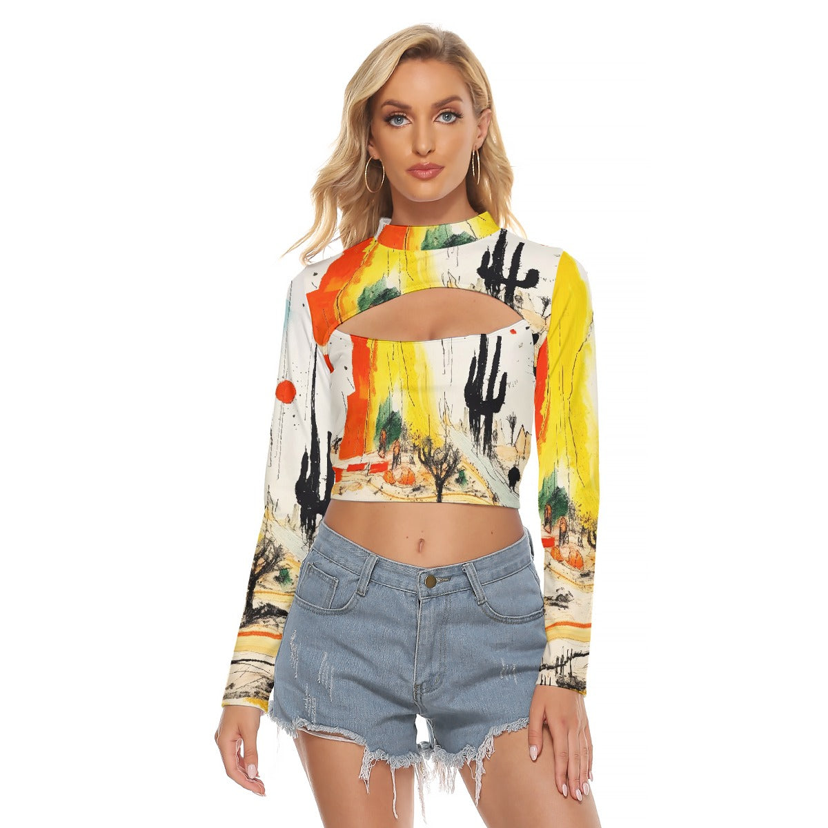 All-Over Print Women's Hollow Chest Keyhole Tight Crop Top