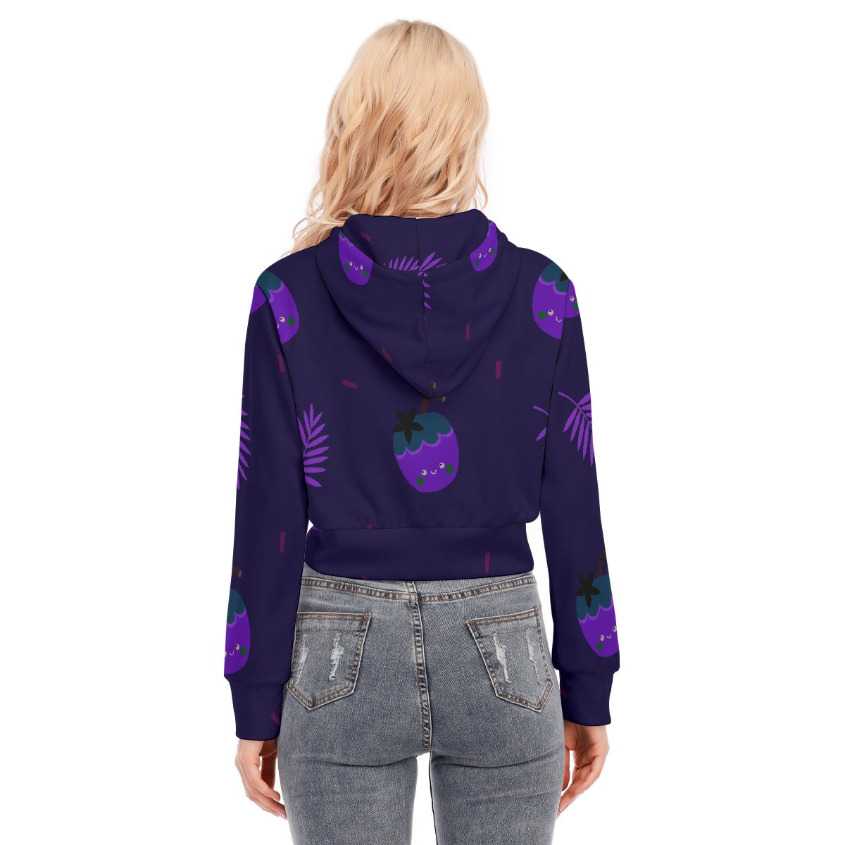 All-Over Print Women's Crop Top Hoodie With Zipper Closure