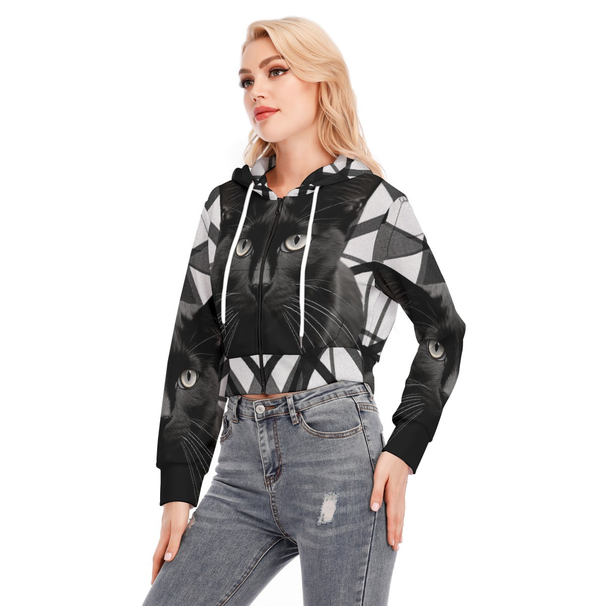 All-Over Print Women's Crop Top Hoodie With Zipper Closure
