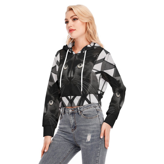 All-Over Print Women's Crop Top Hoodie With Zipper Closure