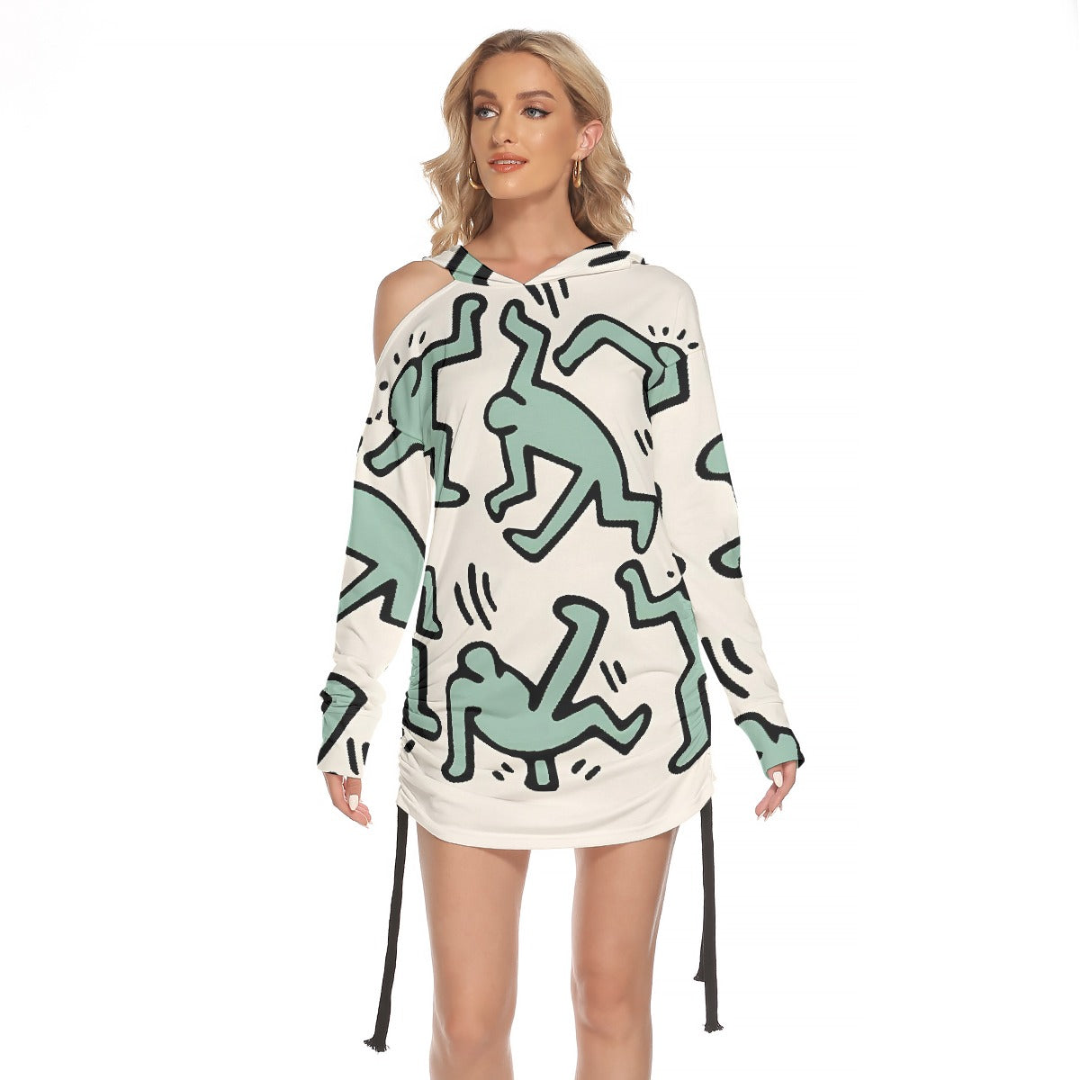 All-Over Print Women's One-shoulder Dress With Waist Shirring