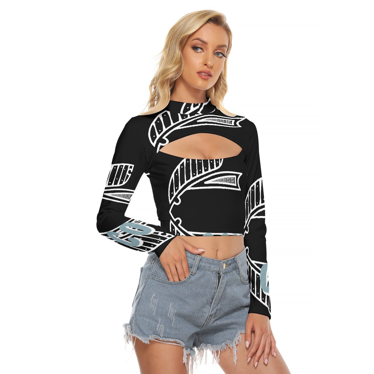 All-Over Print Women's Hollow Chest Keyhole Tight Crop Top