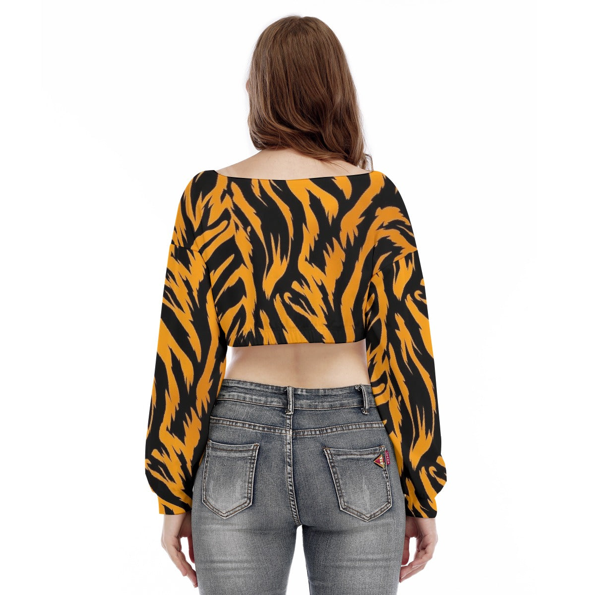 All-Over Print Women's V-neck Long Sleeve Cropped Sweatshirt