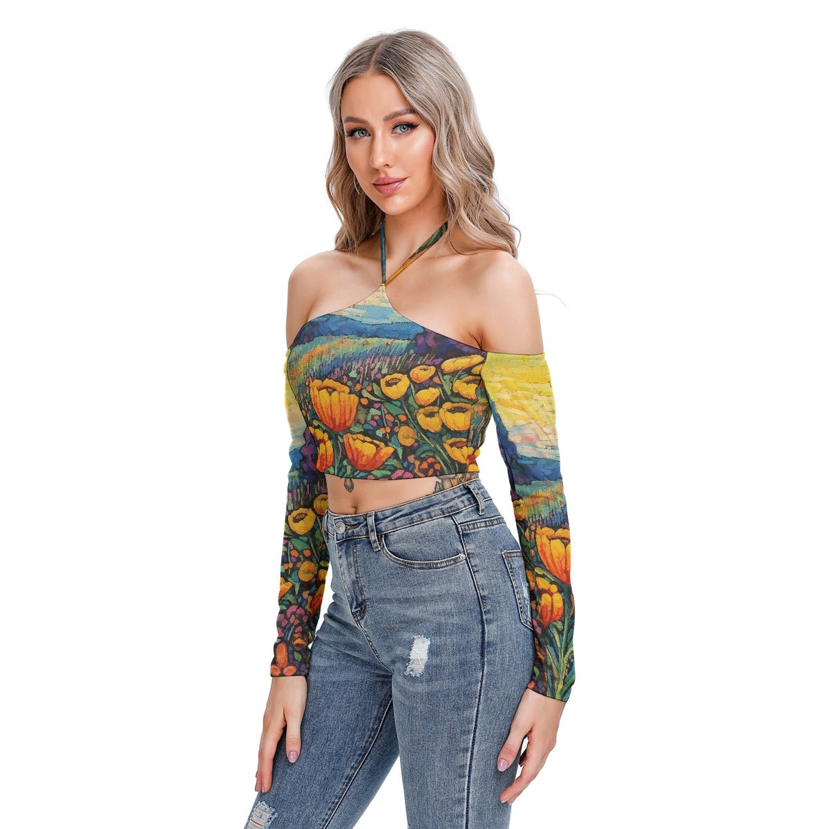All-Over Print Women's Halter Lace-up Top