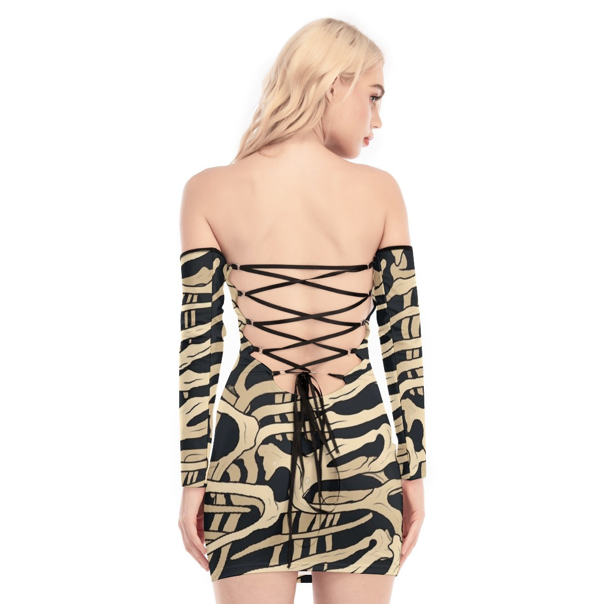 All-Over Print Women's Off-shoulder Back Lace-up Dress