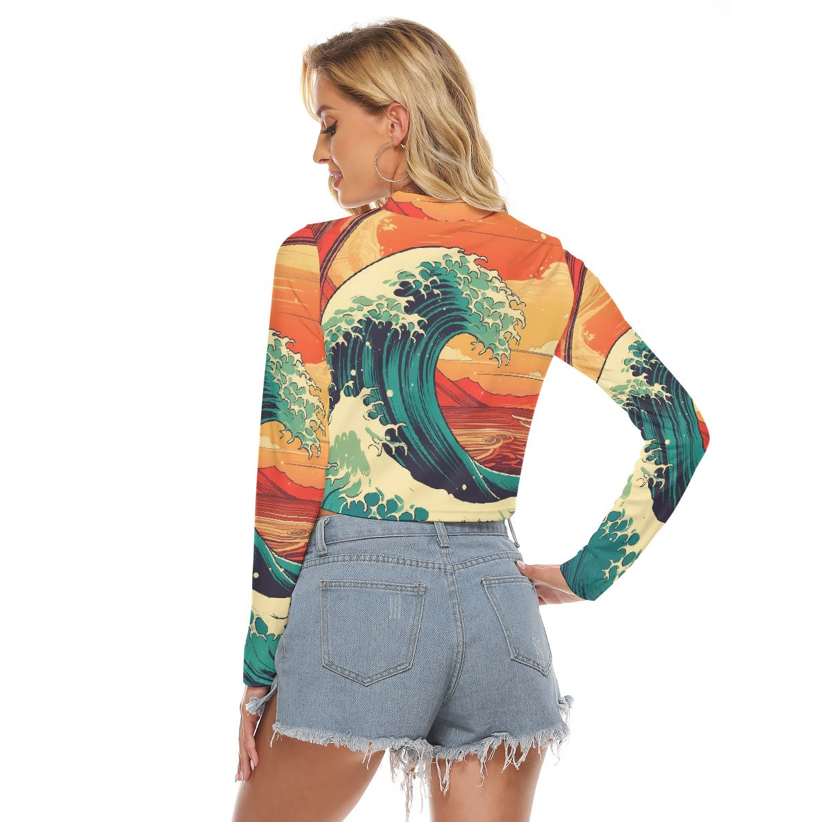 All-Over Print Women's Hollow Chest Keyhole Tight Crop Top