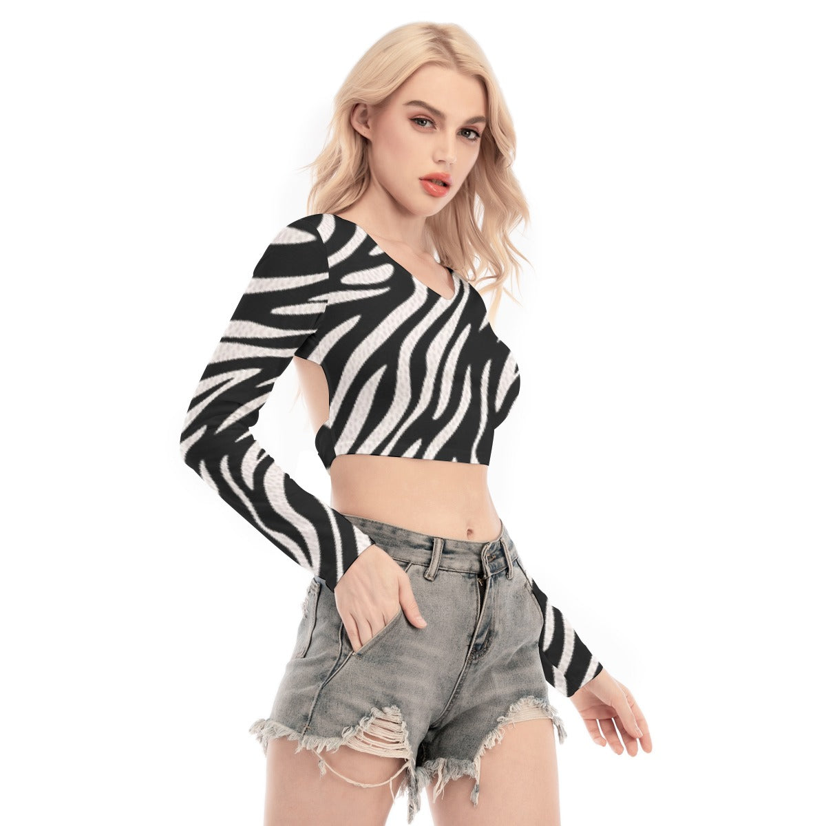 All-Over Print Women's Back Hollow T-shirt With Strap