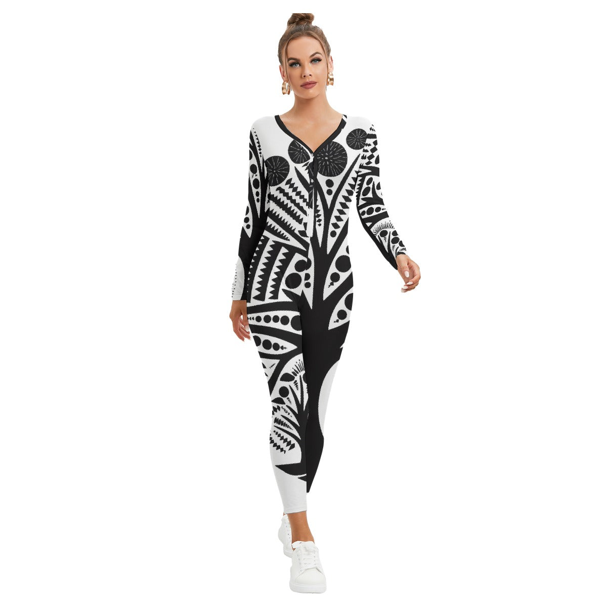 All-Over Print Women's Plunging Neck Jumpsuit