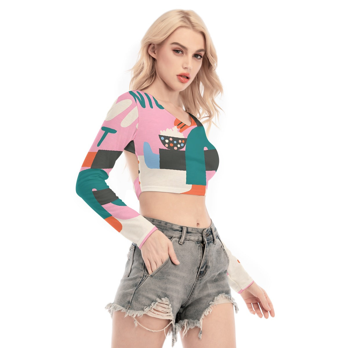 All-Over Print Women's Back Hollow T-shirt With Strap