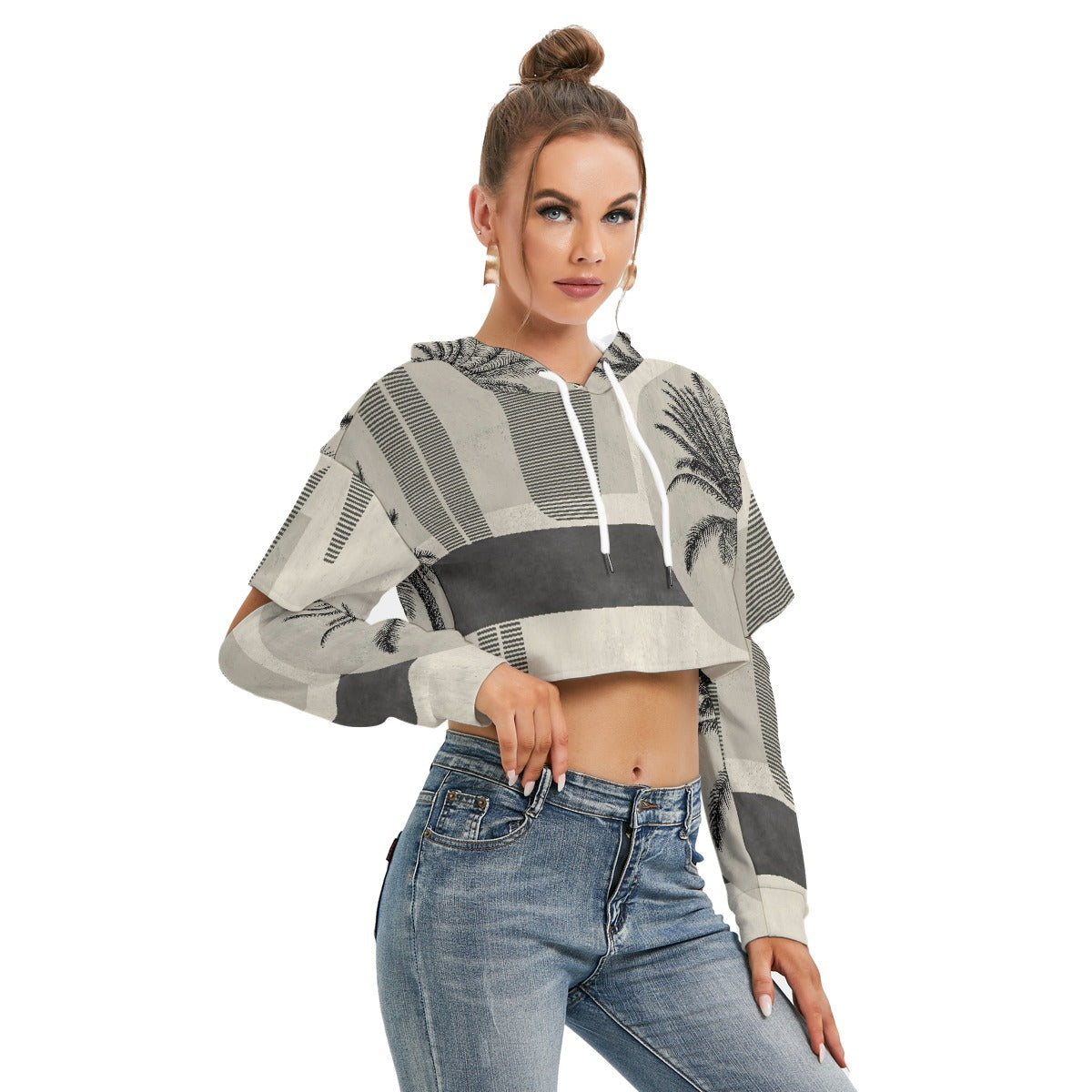 All-Over Print Women's Heavy Fleece Hoodie With Hollow Out Sleeve