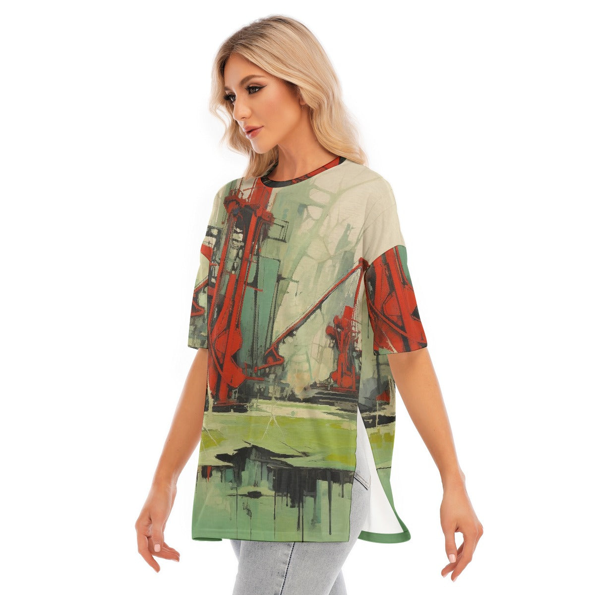 All-Over Print Women's Short Sleeves T-shirt With Hem Split