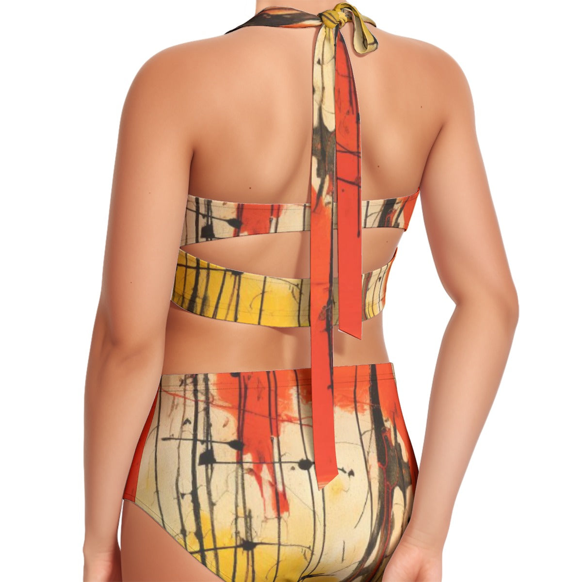 All-Over Print Women's Swimsuit Set With Halter