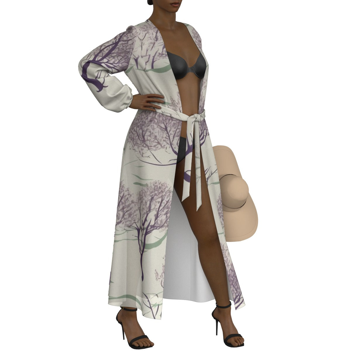 All-Over Print Women's Lace-up Chiffon Robe