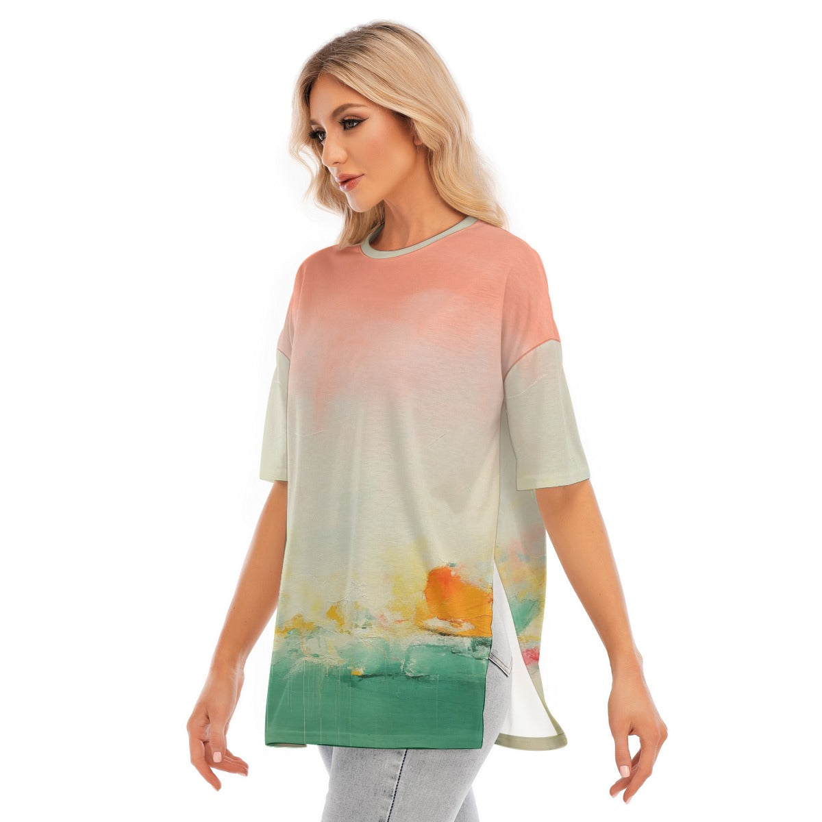 All-Over Print Women's Short Sleeves T-shirt With Hem Split