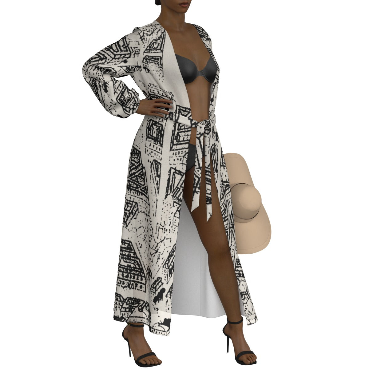 All-Over Print Women's Lace-up Chiffon Robe