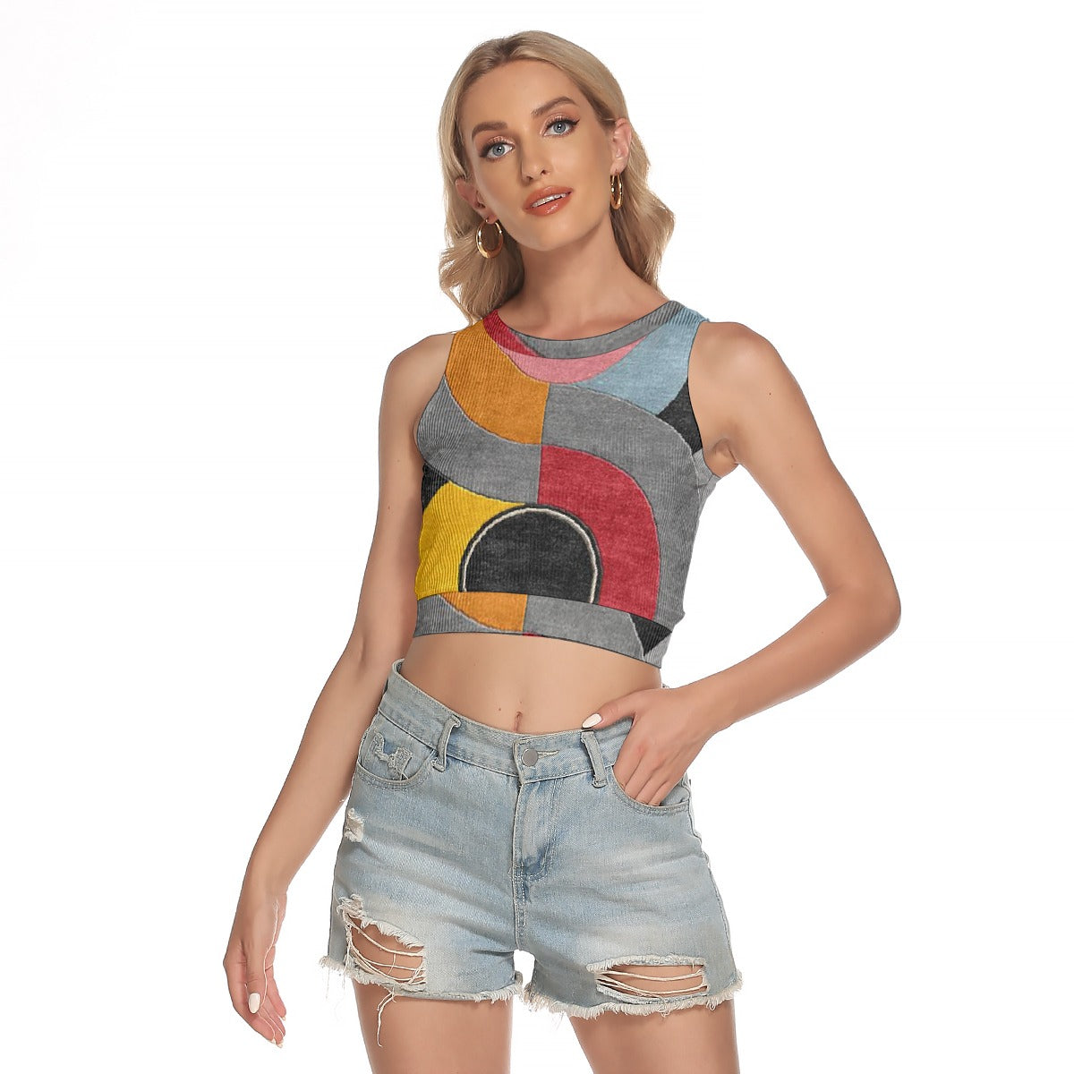 All-Over Print Women's Sleeveless Back Hollow Crop Top