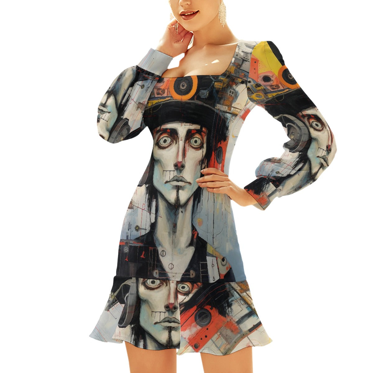 All-Over Print Women's Ruffle Hem Skinny Dress