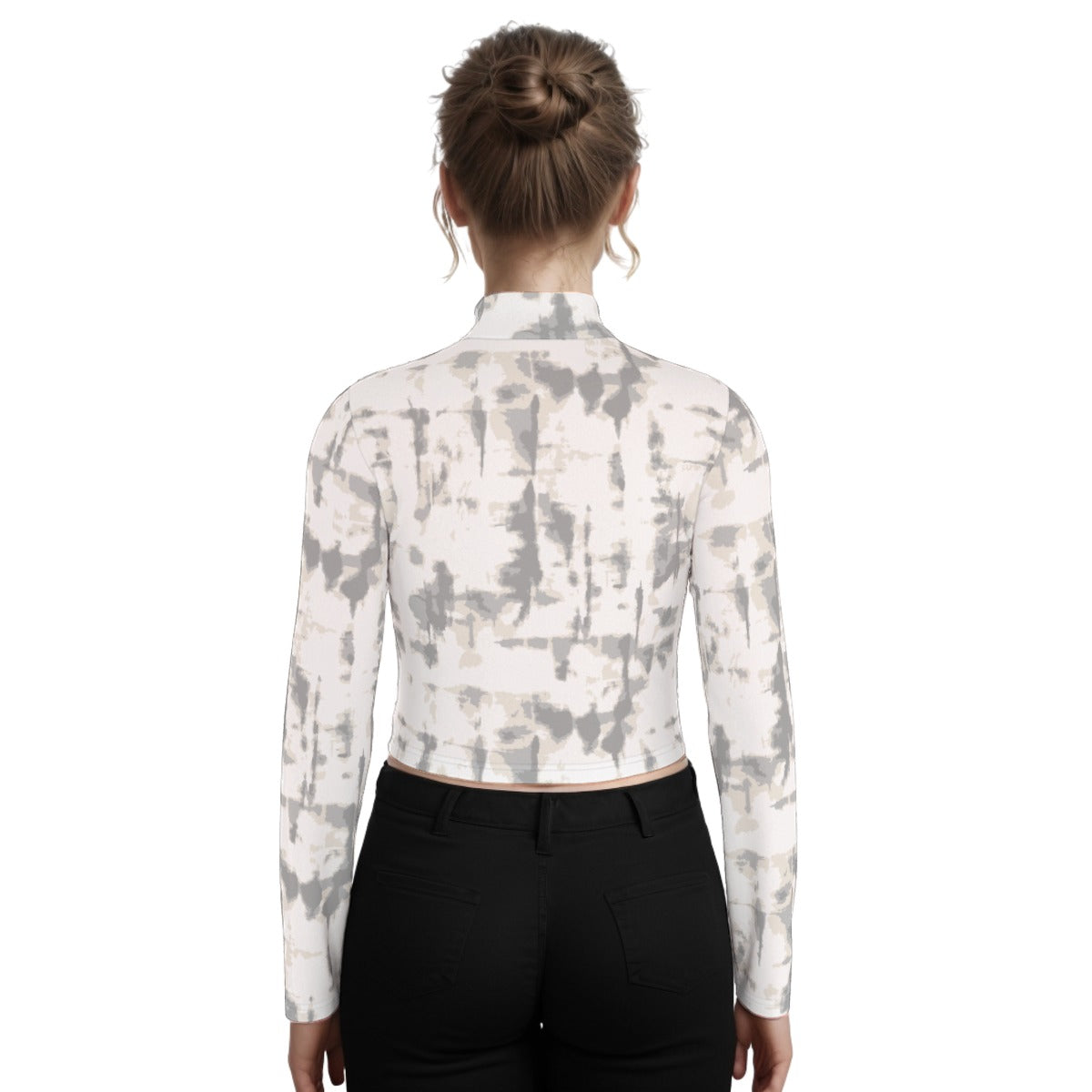 Eco-Friendly All-Over Print Women's Turtleneck T-shirt With Long Sleeve