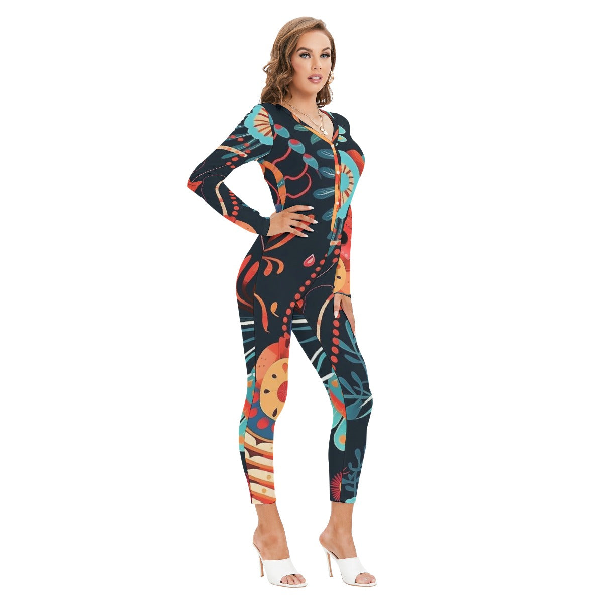 All-Over Print Women's Plunging Neck Jumpsuit