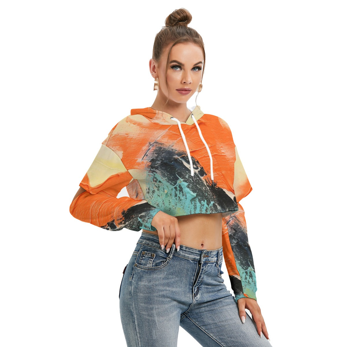 All-Over Print Women's Heavy Fleece Hoodie With Hollow Out Sleeve