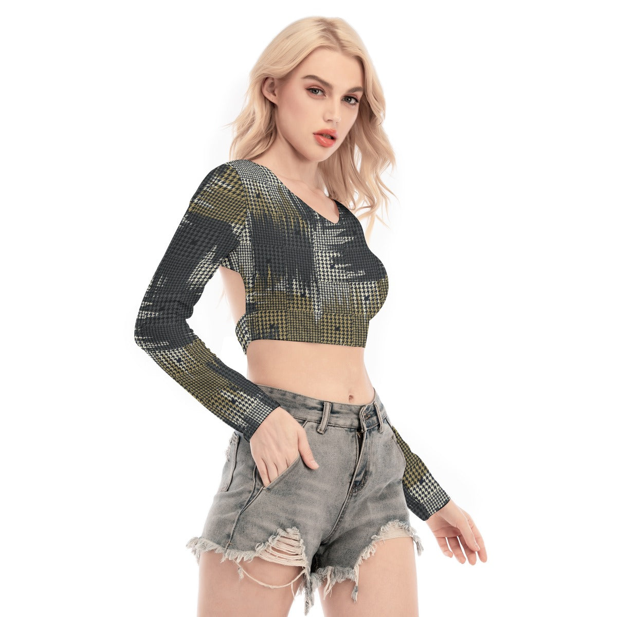 All-Over Print Women's Back Hollow T-shirt With Strap