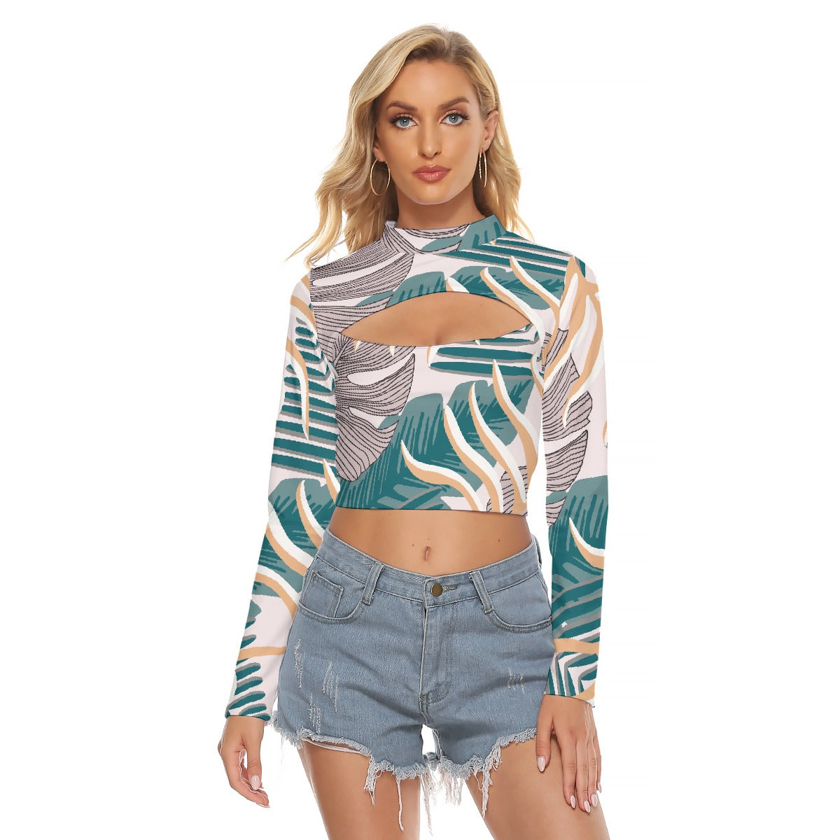 All-Over Print Women's Hollow Chest Keyhole Tight Crop Top