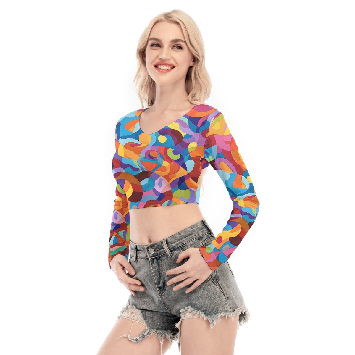 All-Over Print Women's Back Hollow T-shirt With Strap