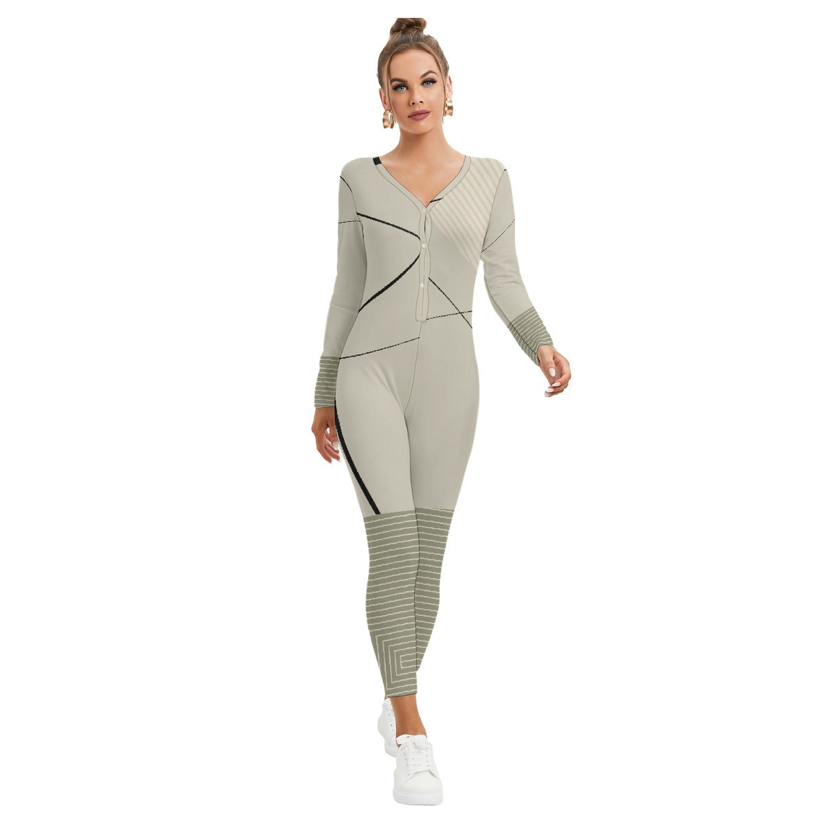 All-Over Print Women's Plunging Neck Jumpsuit