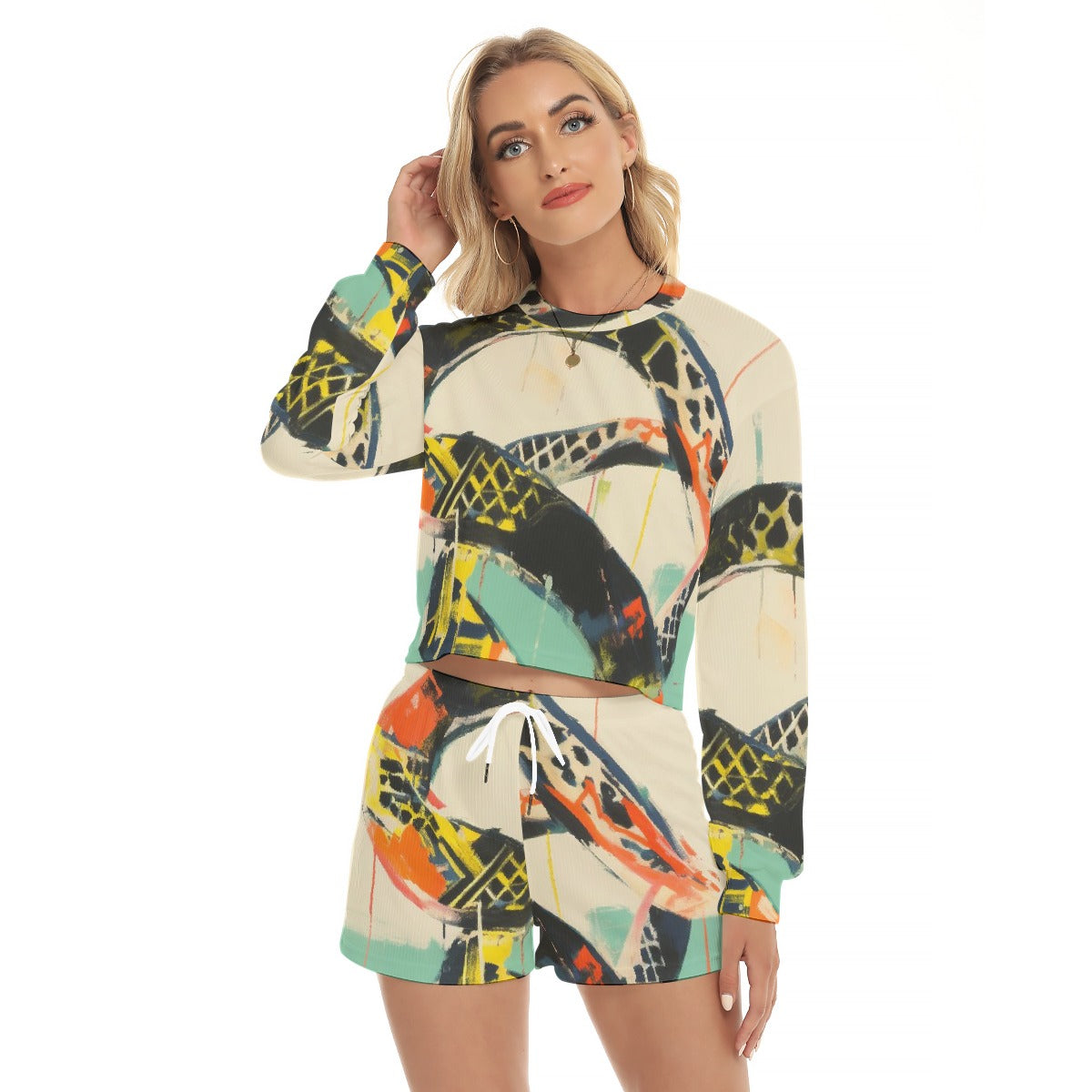 All-Over Print Women's Short Sweatshirt And Pants Suit