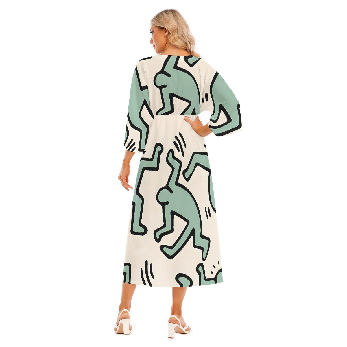 All-Over Print Women's Mid-Sleeve Long Dress