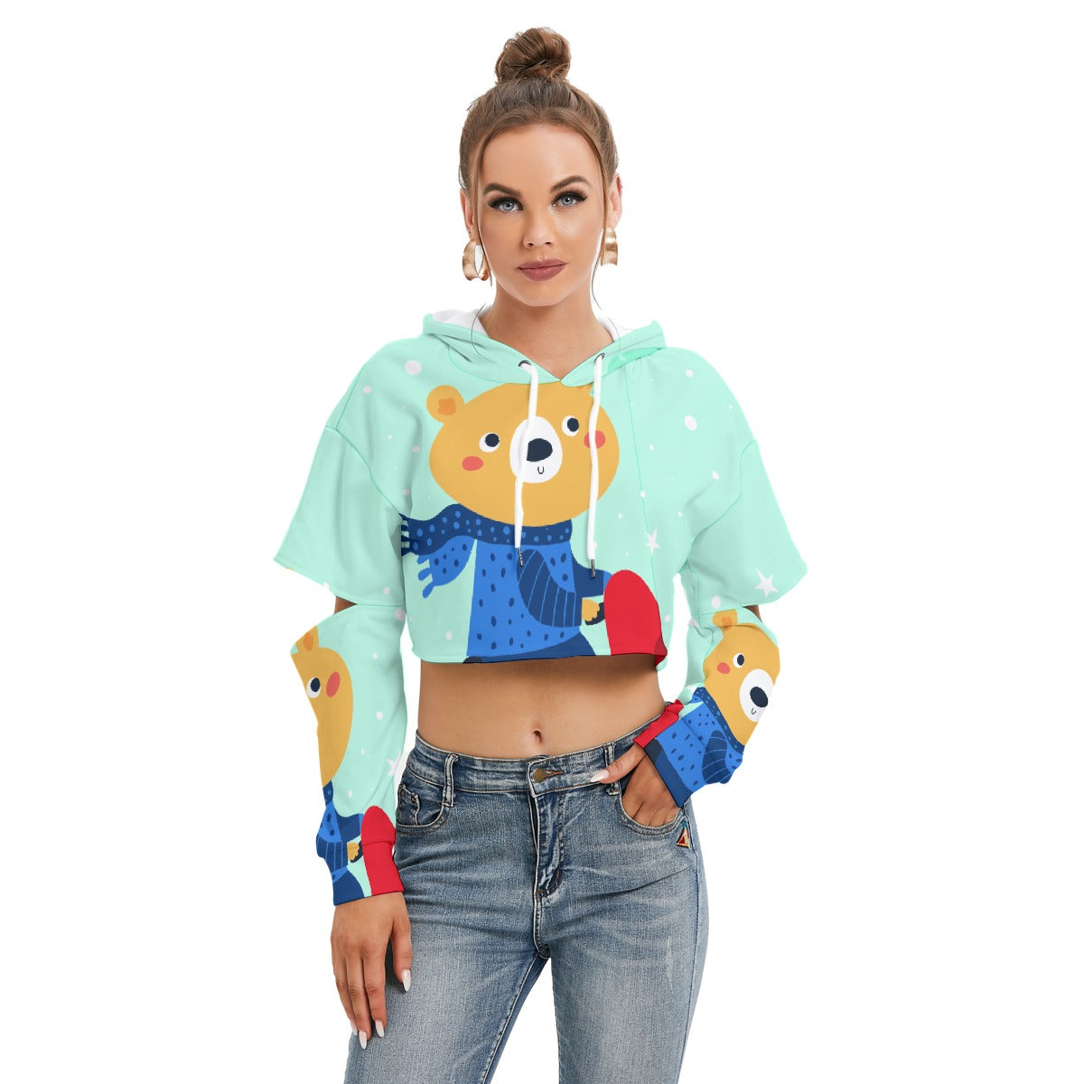 All-Over Print Women's Heavy Fleece Hoodie With Hollow Out Sleeve