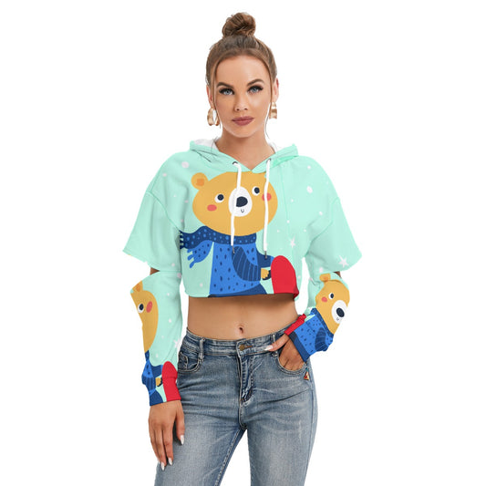All-Over Print Women's Heavy Fleece Hoodie With Hollow Out Sleeve