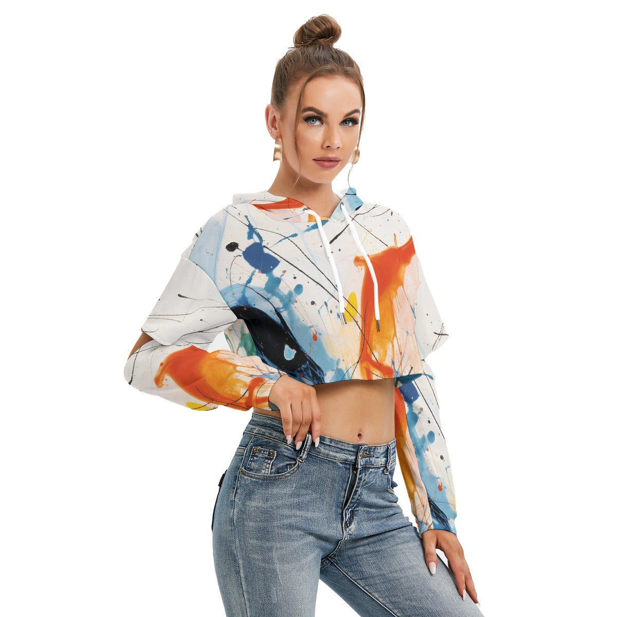 All-Over Print Women's Heavy Fleece Hoodie With Hollow Out Sleeve