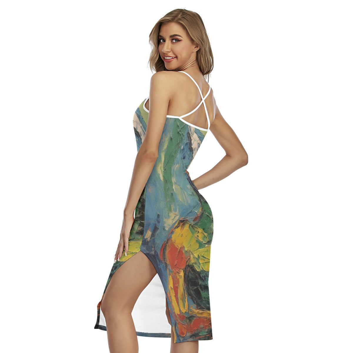 All-Over Print Women's Back Cross Cami Dress