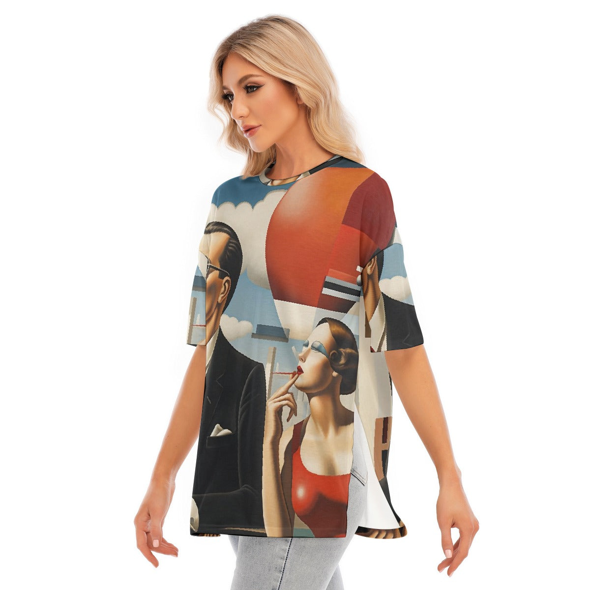 All-Over Print Women's Short Sleeves T-shirt With Hem Split