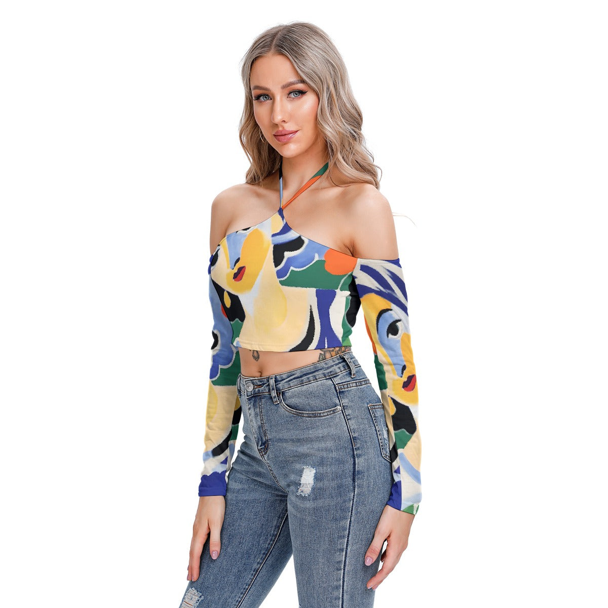 All-Over Print Women's Halter Lace-up Top
