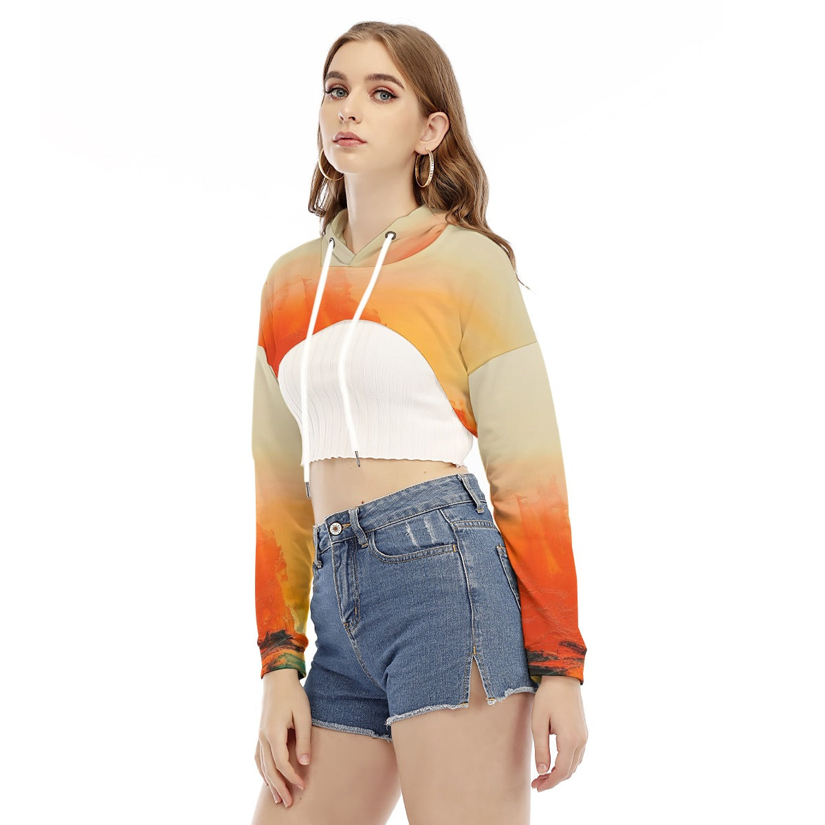 All-Over Print Women's Smock Short Hoodie With Long Sleeve