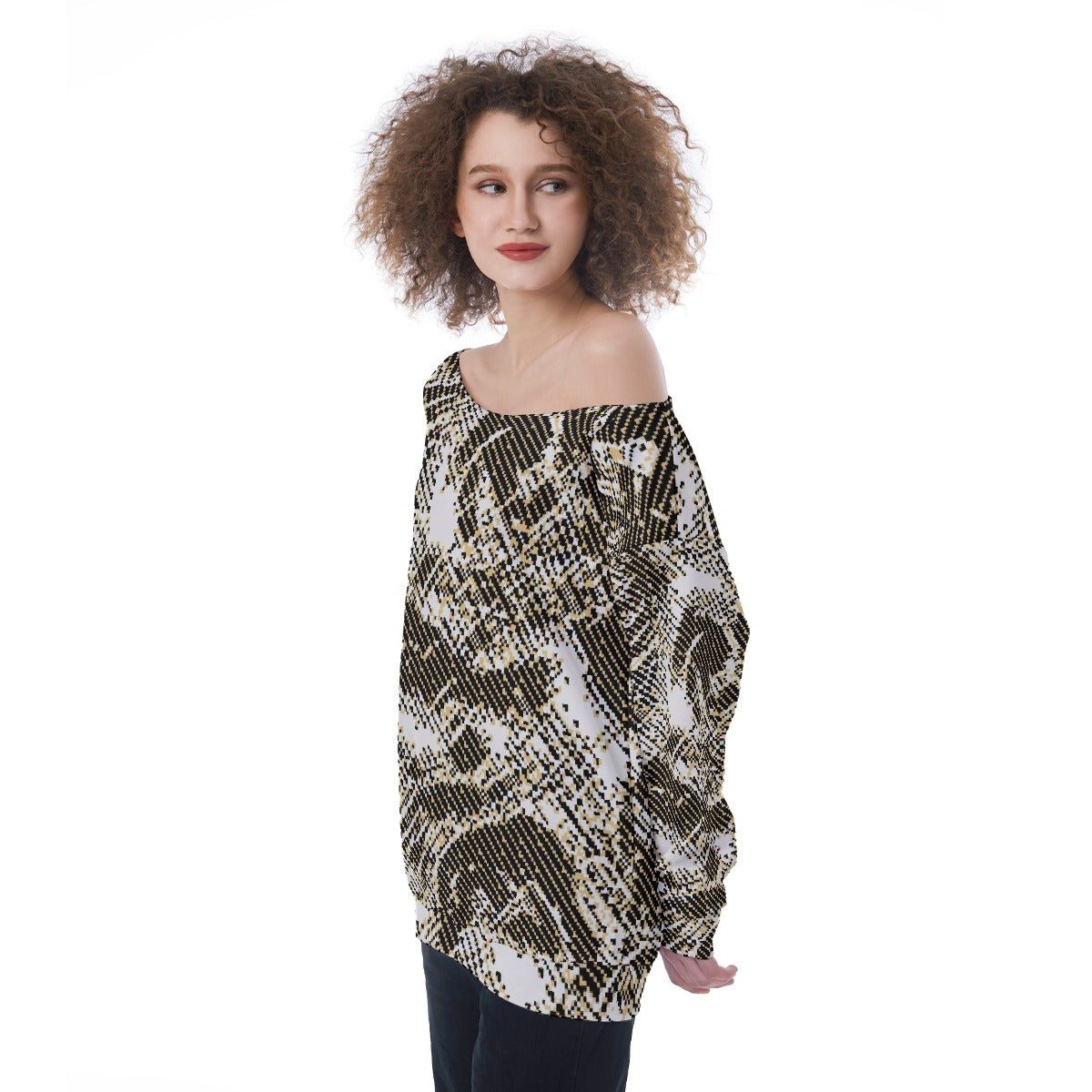 All-Over Print Oversized Women's Off-Shoulder Sweatshirt
