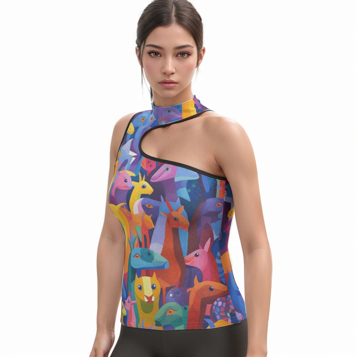 All-Over Print Women's Halter Sleeveless Asymmetrical Tank Top