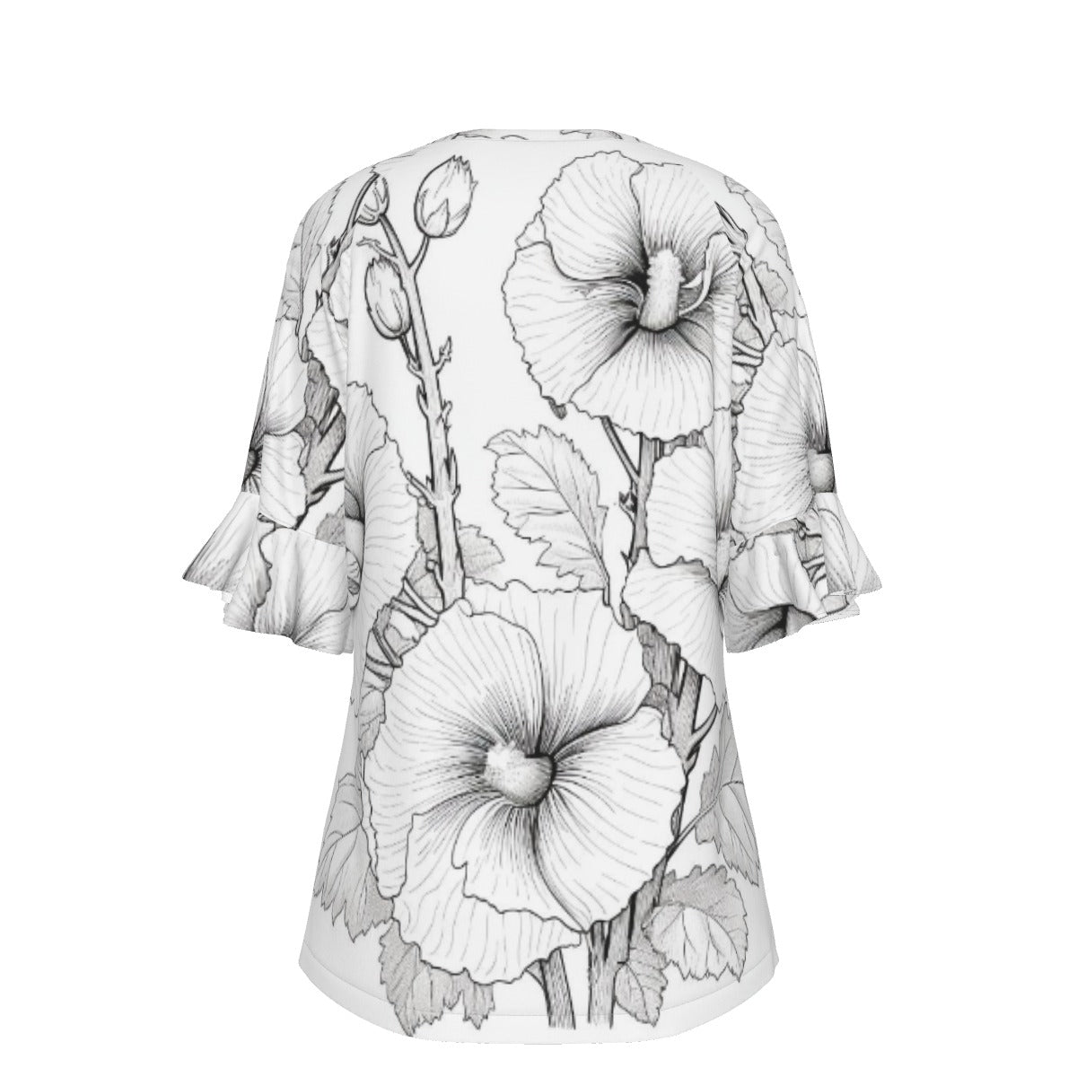 All-Over Print V-neck Women's T-shirt With Bell Sleeve