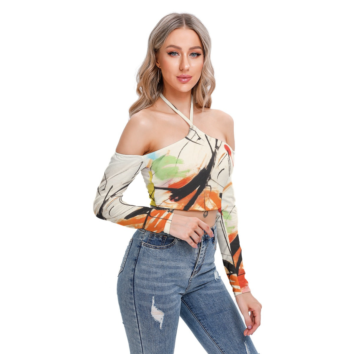 All-Over Print Women's Halter Lace-up Top