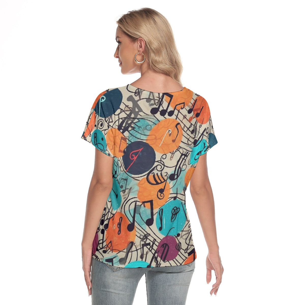 All-Over Print Women's Loose V-neck Short Sleeve T-shirt