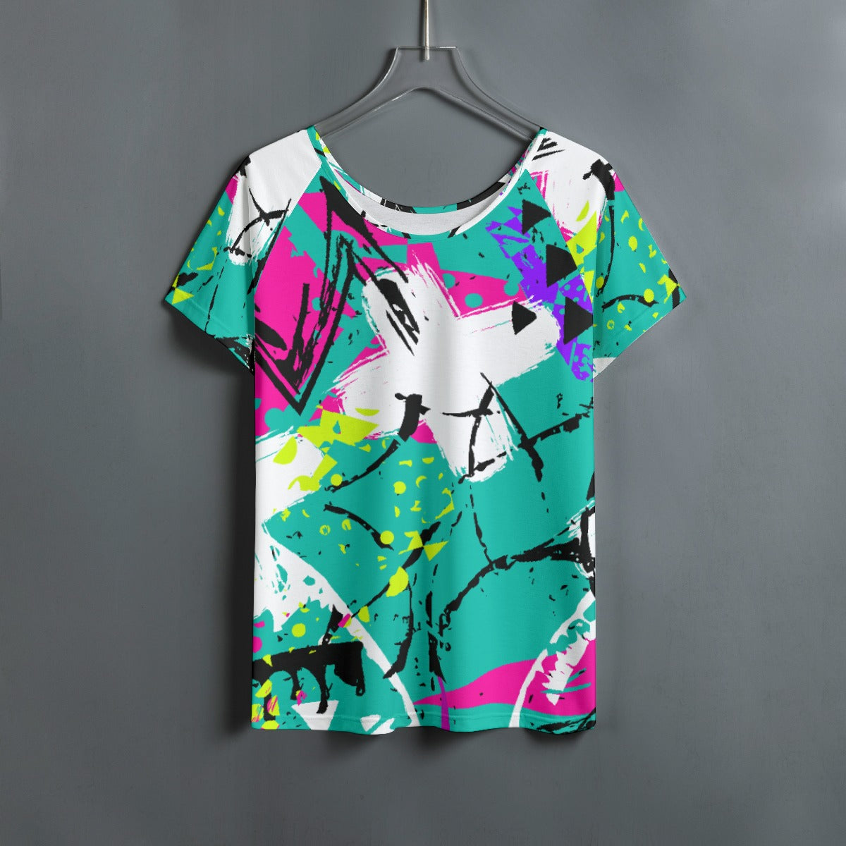 All-Over Print Women's Round Neck T-shirt With Raglan Sleeve