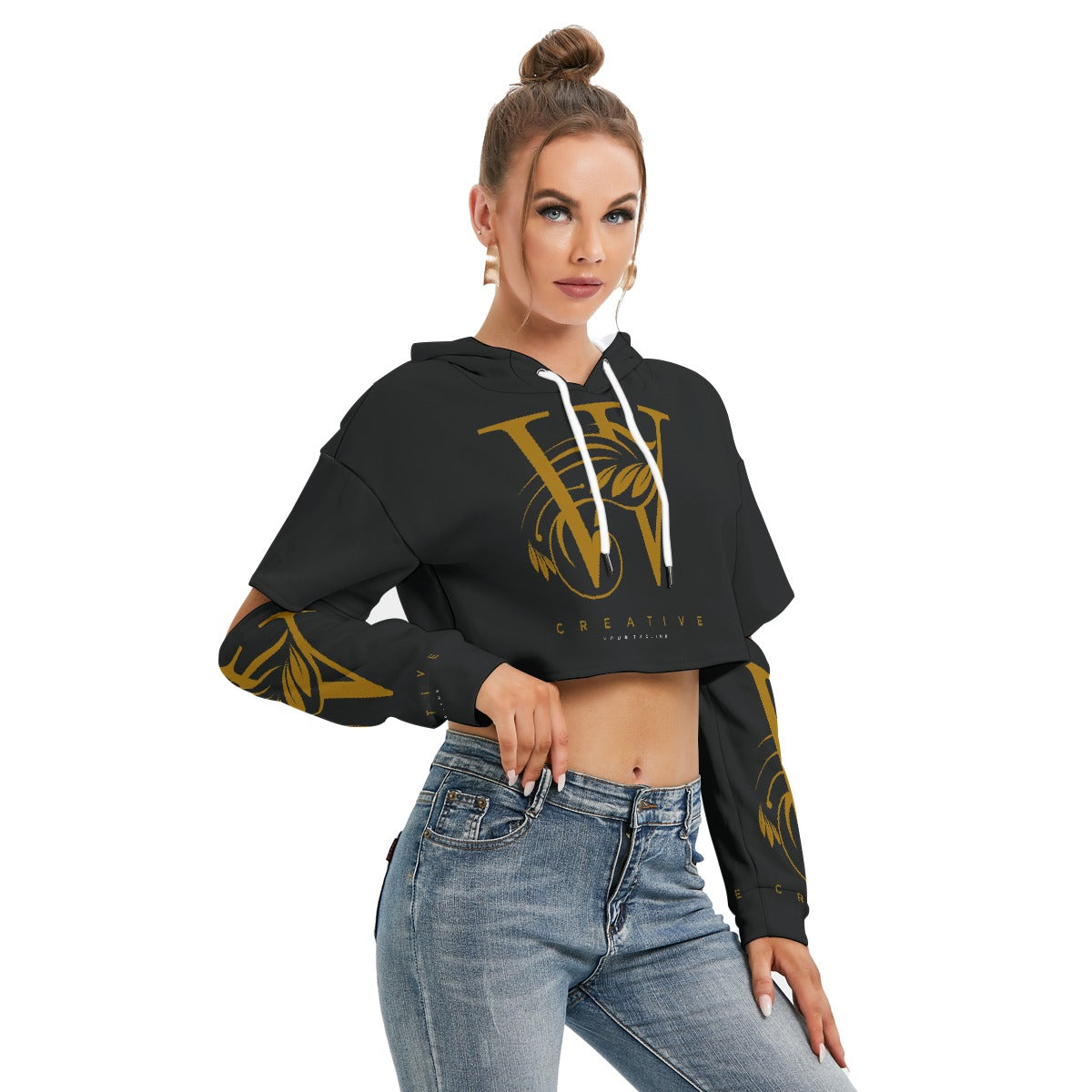 All-Over Print Women's Heavy Fleece Hoodie With Hollow Out Sleeve