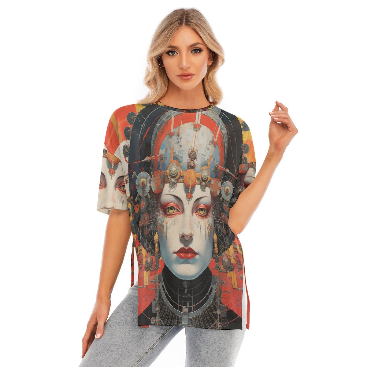 All-Over Print Women's Short Sleeves T-shirt With Hem Split