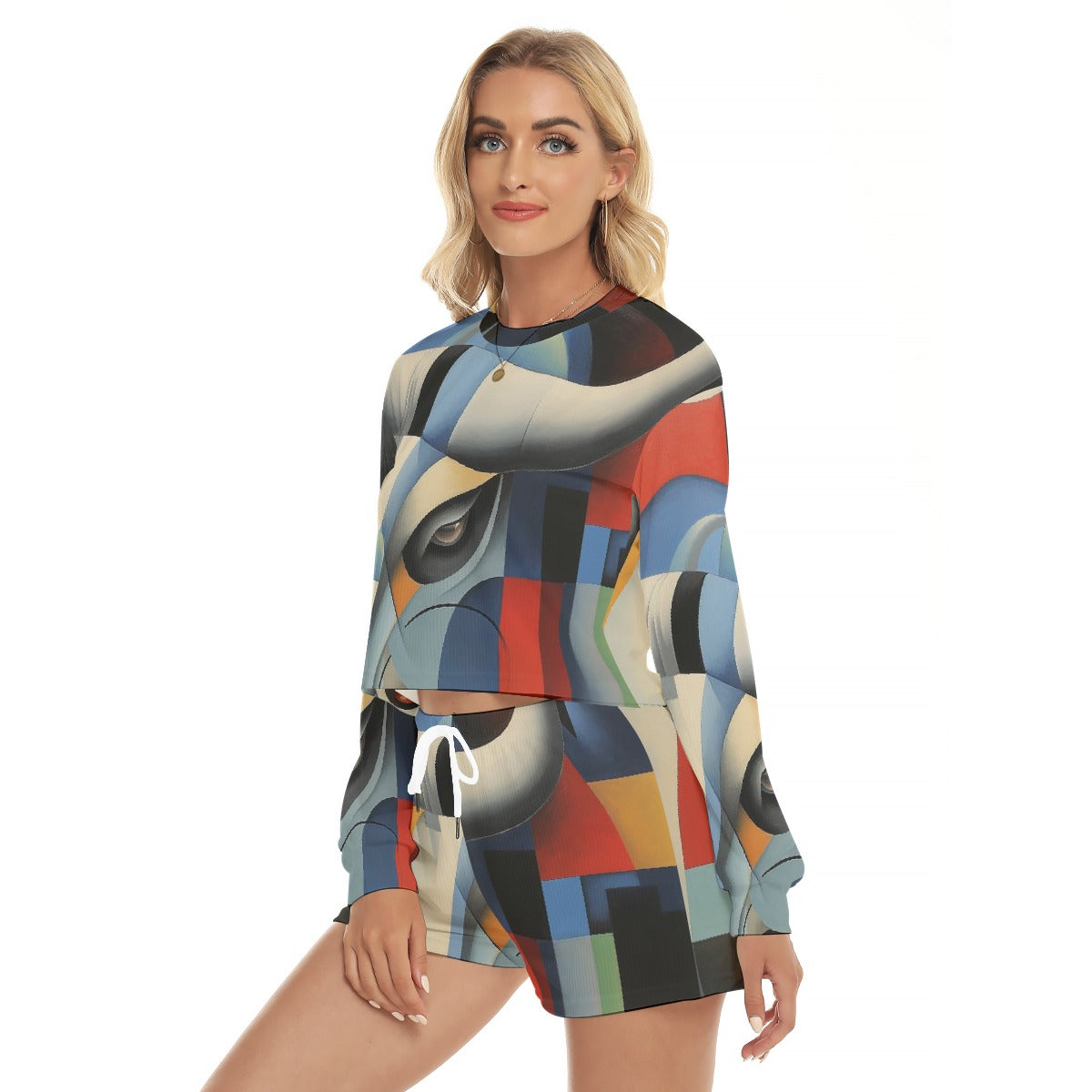 All-Over Print Women's Short Sweatshirt And Pants Suit