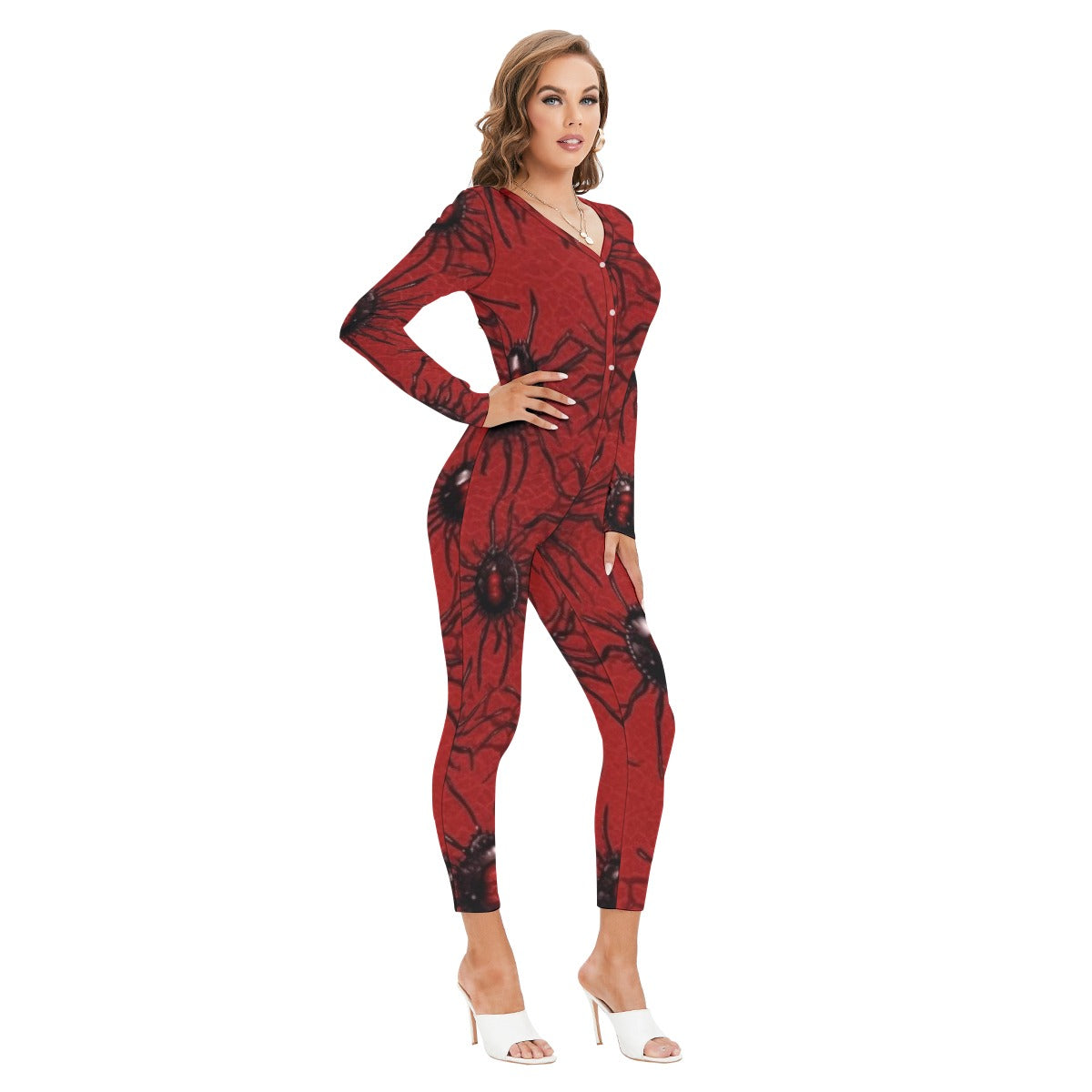 All-Over Print Women's Plunging Neck Jumpsuit