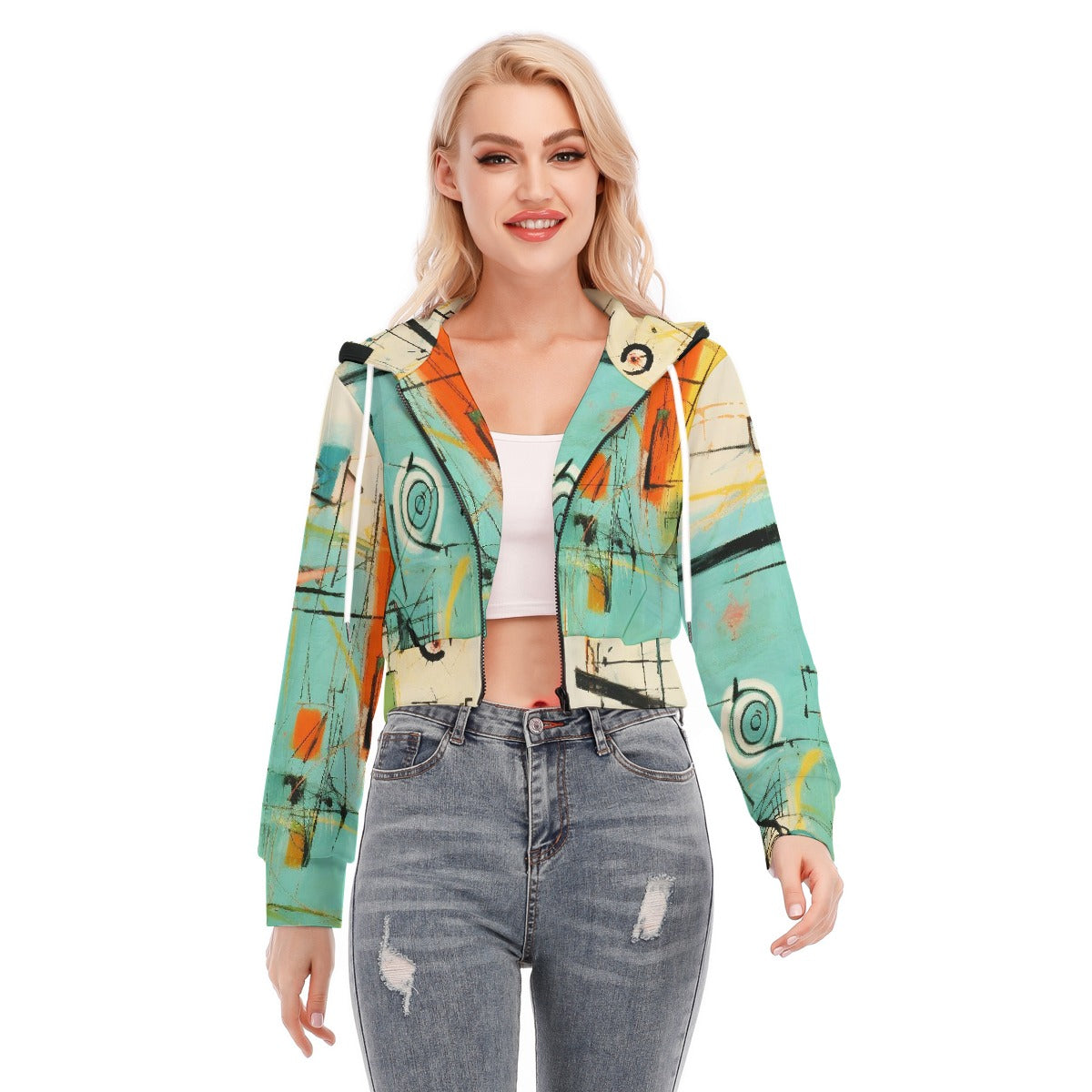 All-Over Print Women's Crop Top Hoodie With Zipper Closure