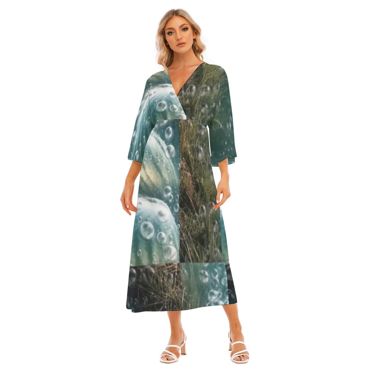 All-Over Print Women's Mid-Sleeve Long Dress