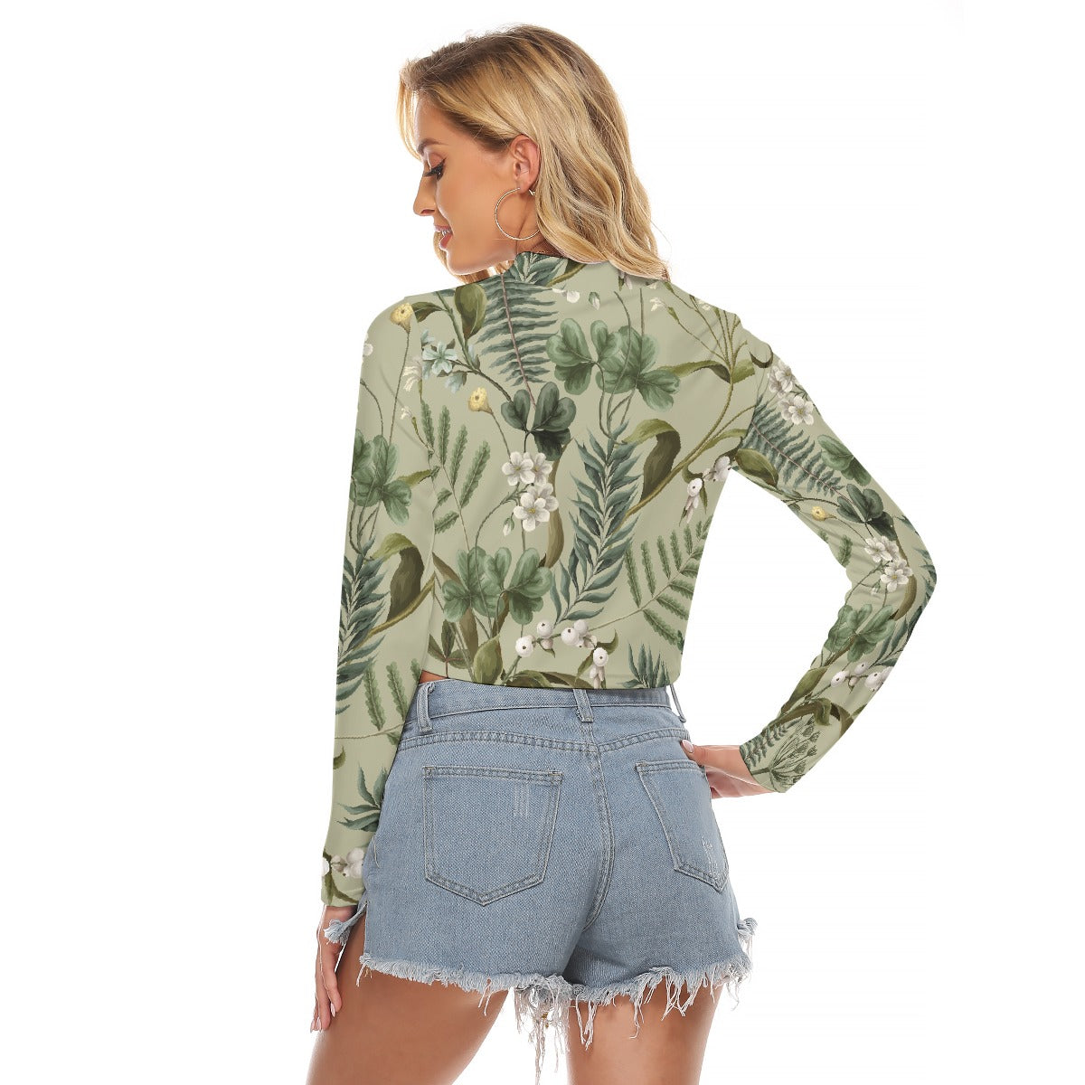 All-Over Print Women's Hollow Chest Keyhole Tight Crop Top